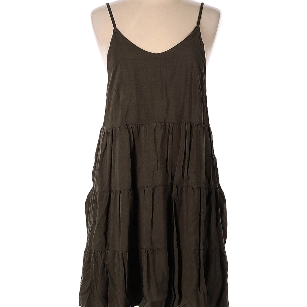 V neck sleeveless short green mini dress